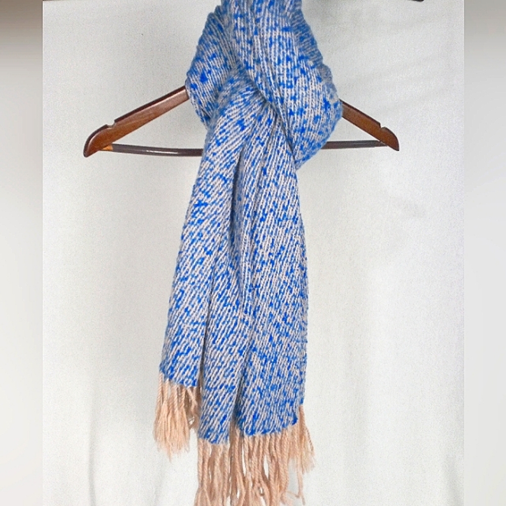 Blue and Tan Knitted Scarf